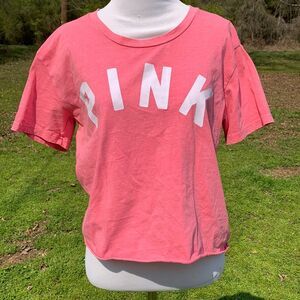 PINK Victoria’s Secret Bubblegum pink Vintage Wash Cropped Logo Campus Tee Small